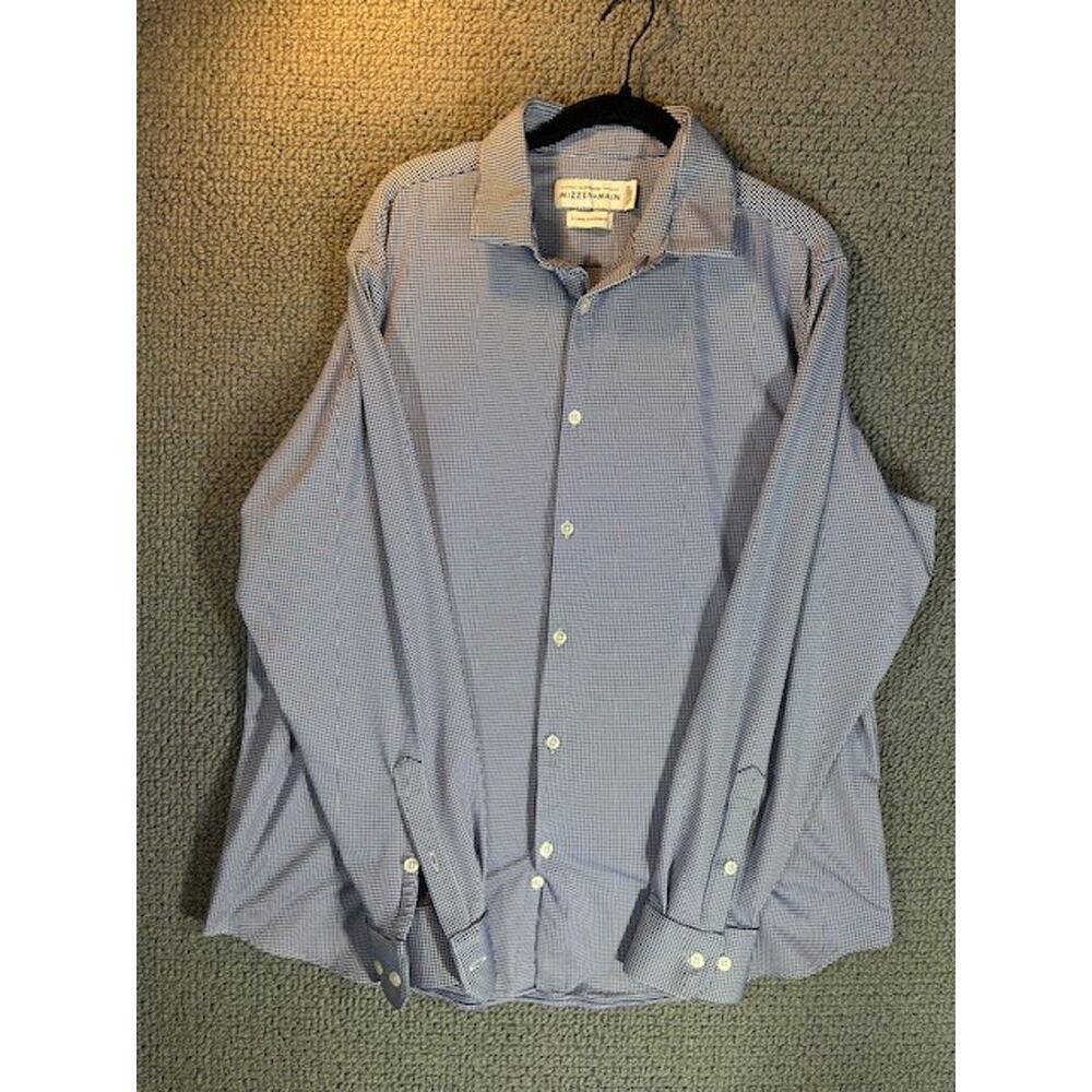 MIZZEN + MAIN Spinnaker Blue White Gingham Check Shirt Men's XL